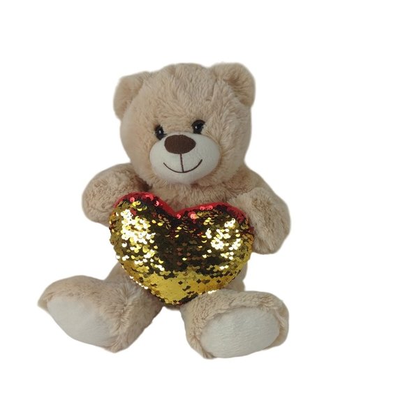 Midwood Flippable Sequin Heart Red/Gold Beige Teddy Bear Plush 12" Stuffed Anima - Picture 1 of 7